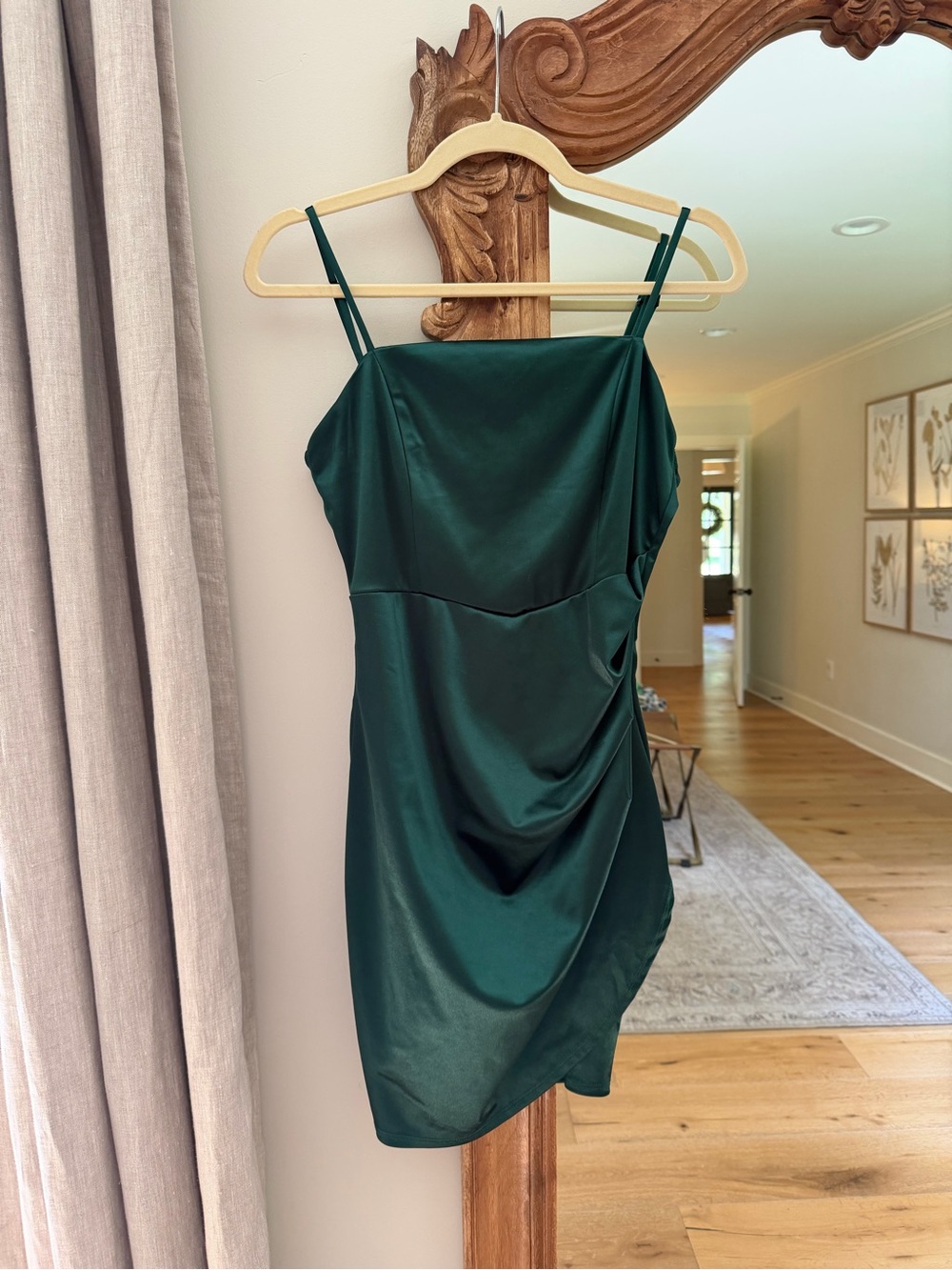 Emerald Green Satin Honey and Rosie Mini Dress with Spaghetti Straps